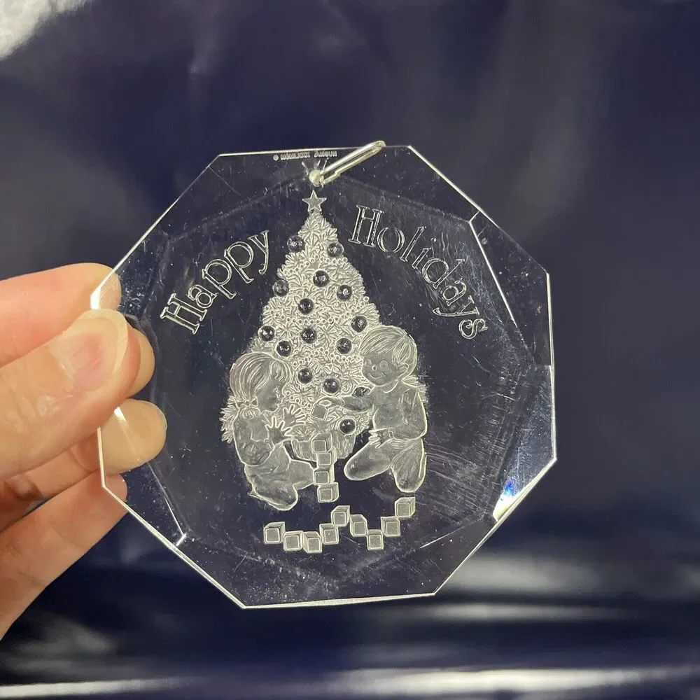 VTG Lot‎ Of 4 Christmas Treasures 1986 Hexagon Acrylic Christmas Ornaments - D8